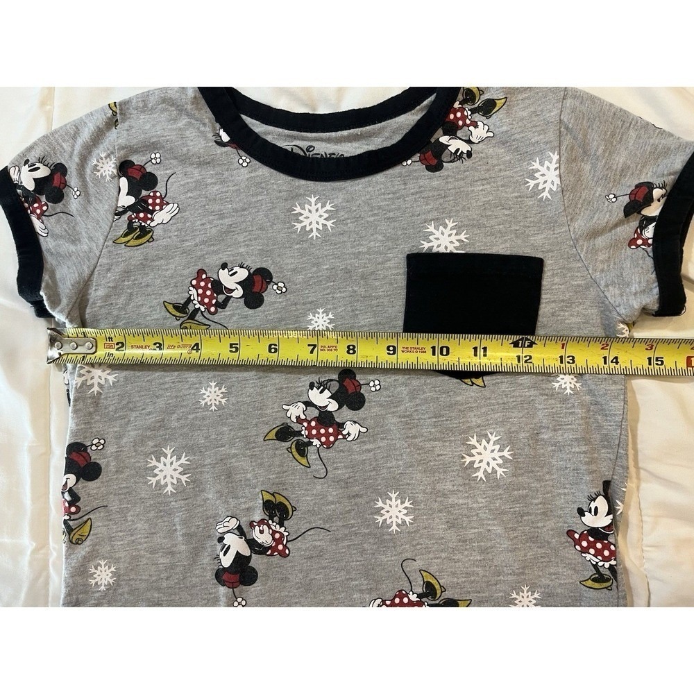 Disney Short Sleeve Kids T Shirt Size M 10 12 Minnie Mouse Snowflake Gray - Picture 5 of 5